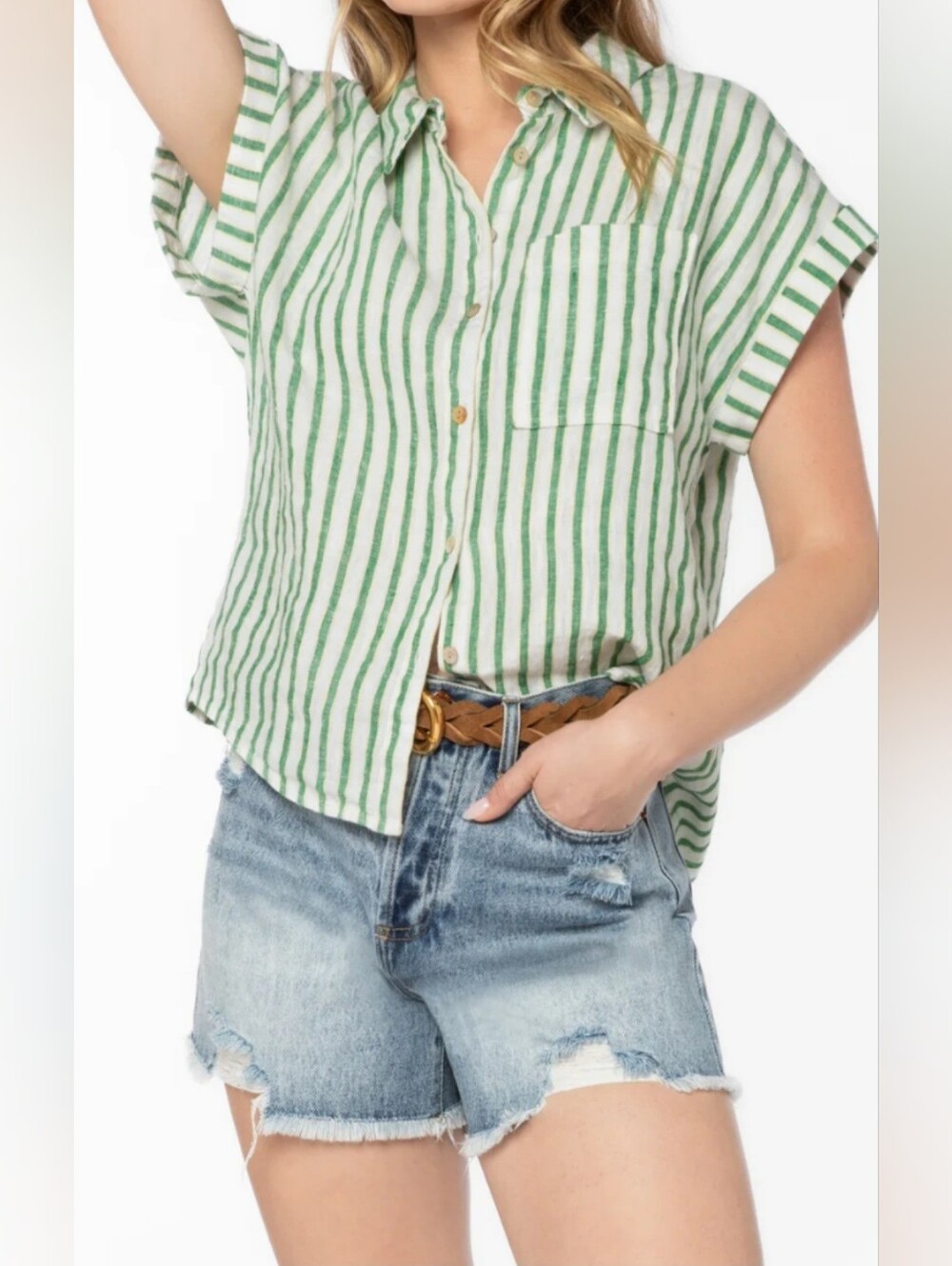 Velvet Heart Green & White Striped Button-Down Shirt
